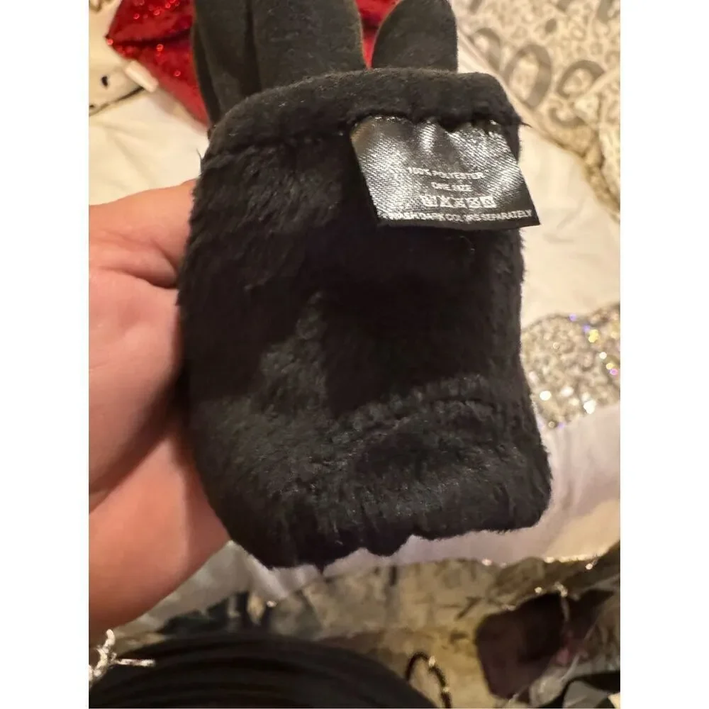 3 piece bling pearl studded headband/w knit fleece lined mittens/gloves